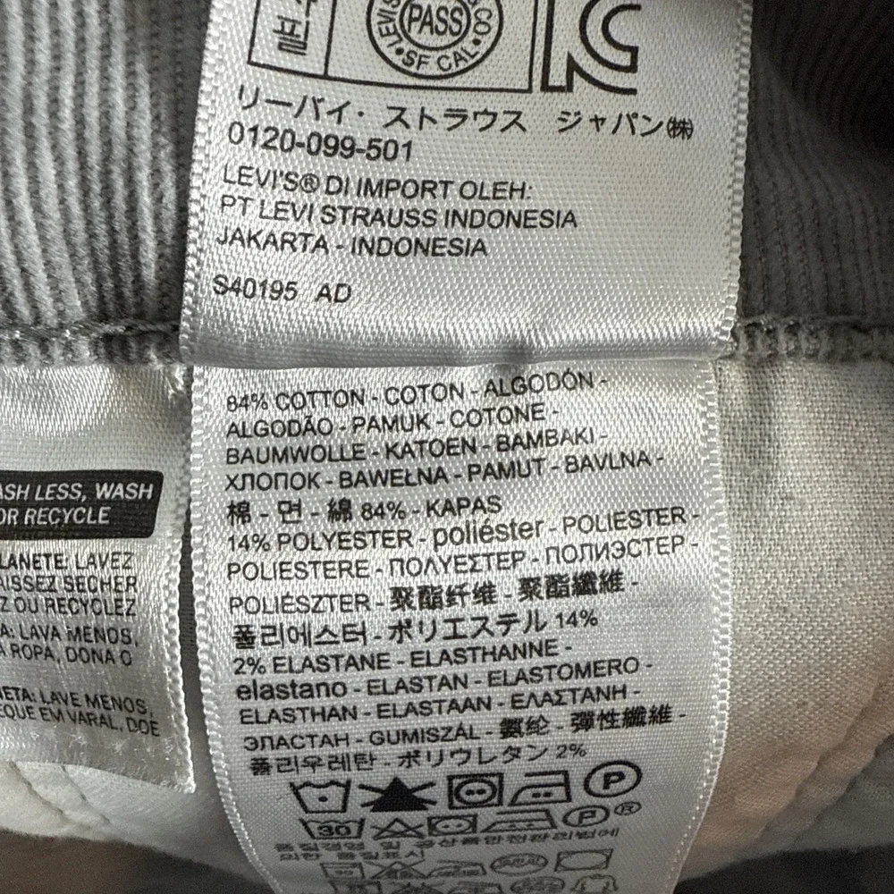 Levi's 511 Pants Corduroy Slim Light Gray Stretch Men's Size 38X32 - Picture 9 of 10